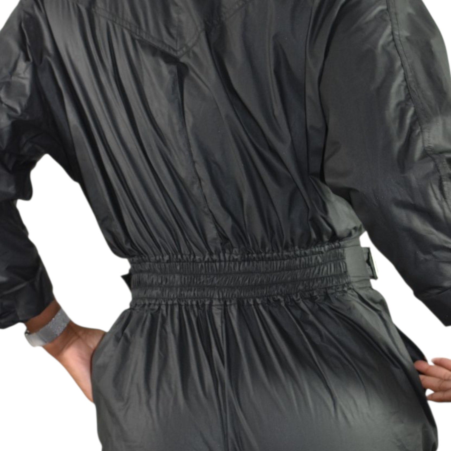 Rebecca Minkoff Lilly Jumpsuit Black Parachute Moto Biker Retro Cotton Ripstop Flightsuit XS