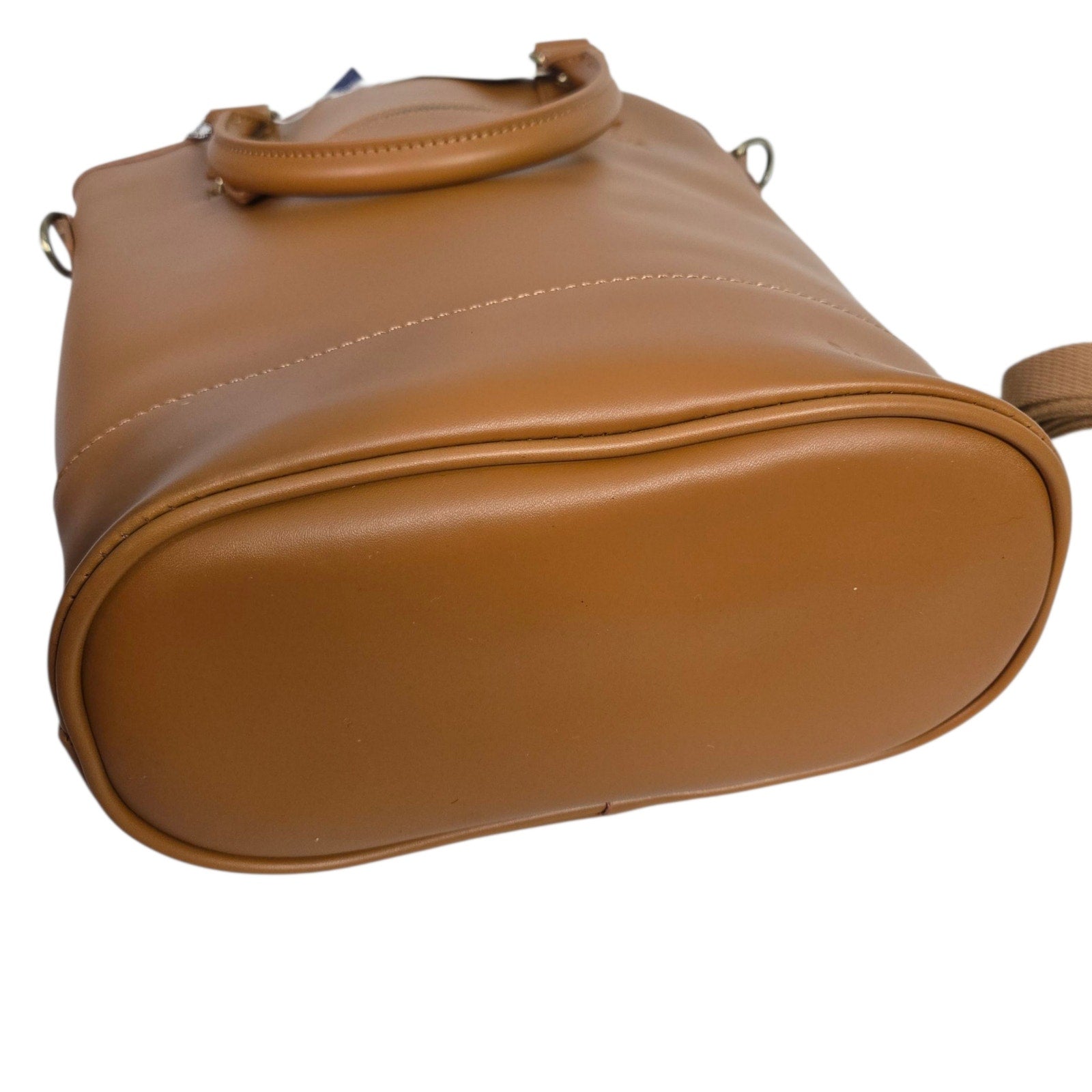 SACHI Insulated Wine Tote Bag Camel Brown Leather Lunch Bucket Two Bottle Strap