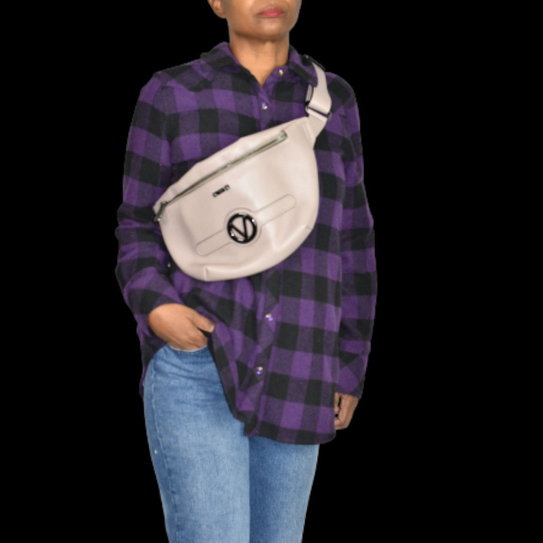 Mario Valentino Mickey Belt Bag Taupe Leather Crossbody Sling Adjustable Bum Waist Pouch Fanny Pack