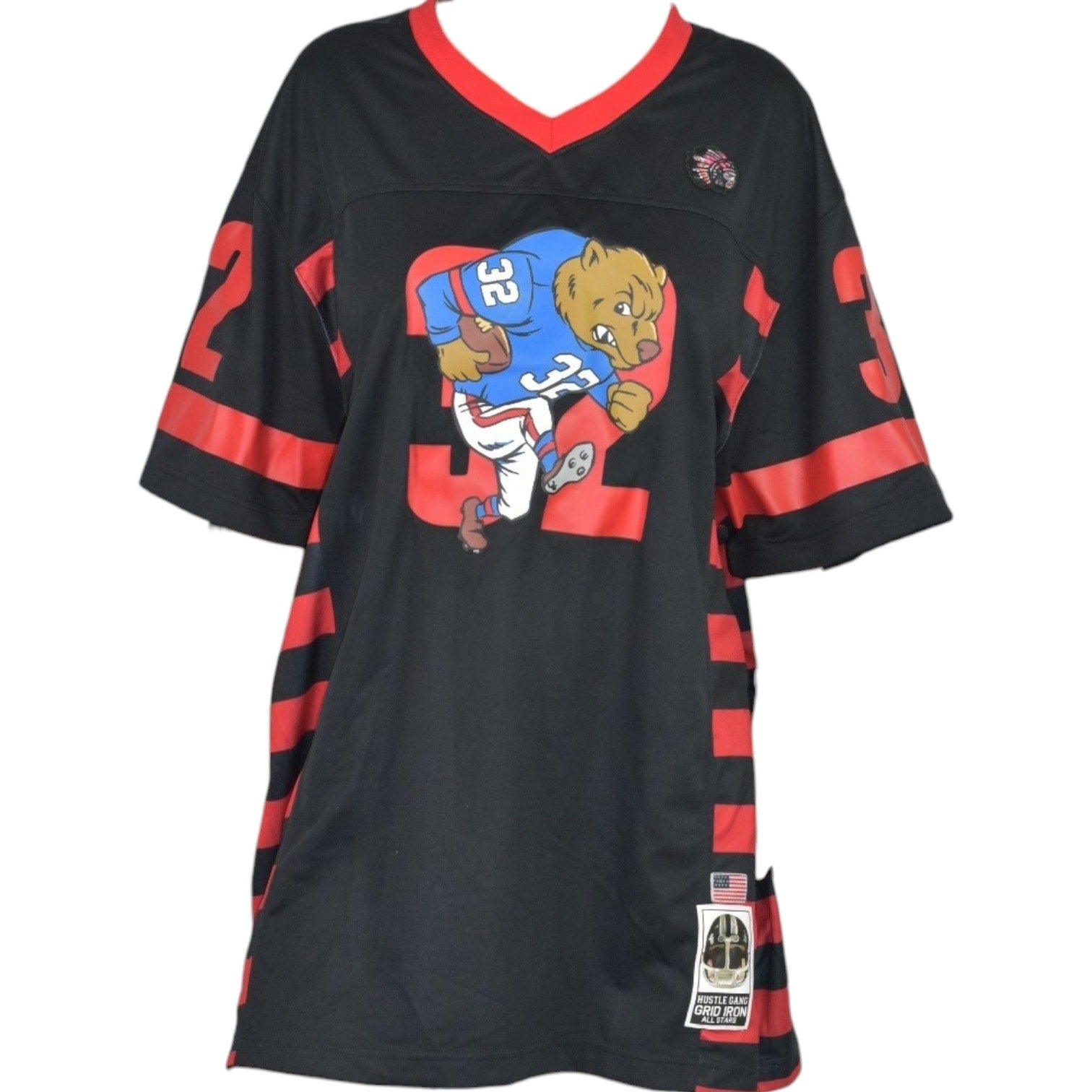 Hustle Gang Bear Jersey Black Red Shirt Football Grid Iron Streetwear Graphic Big Tall Mens 3X
