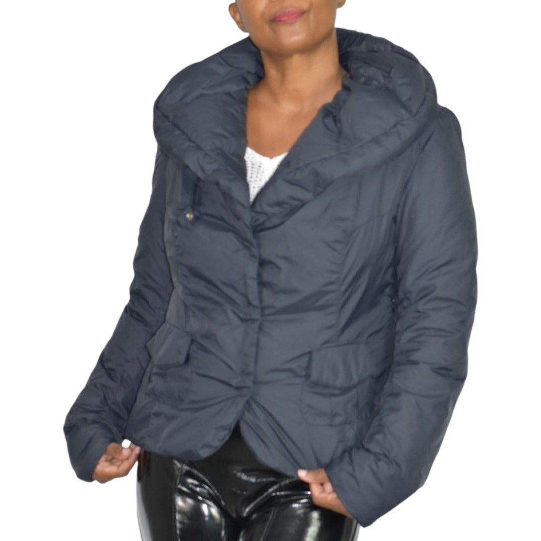 ADD Puffer Jacket Funnel Neck Black Goose Down Short Padded Puffy Winter Coat 8