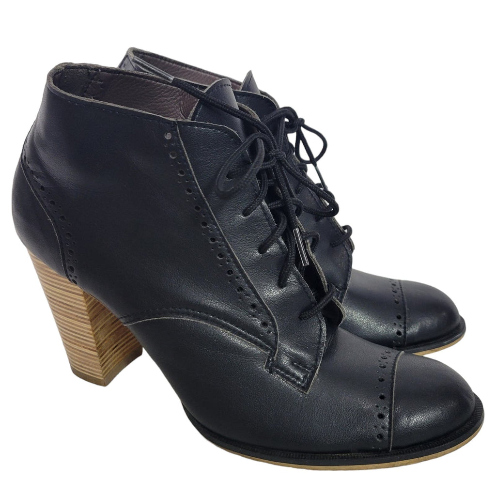 Nicora Johns USA Willow Ankle Boots Black Wood Heel Vegan Granny Toe Prairie Granny Size 8.5