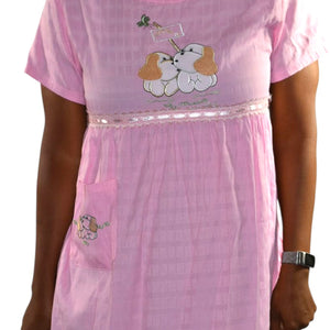 Jin Deyi Pink Puppy Dress Ribbons Dogs Embroidery Lace Pocket Smock Shift Applique Girls XXL