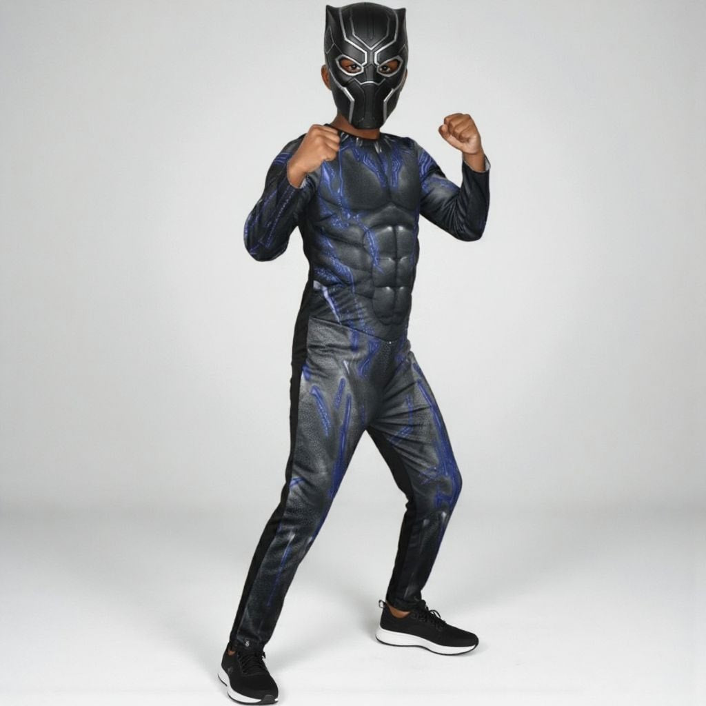 Rubies Black Panther Muscle Costume Mask Black Blue Marvel Boys Child Large 8 10