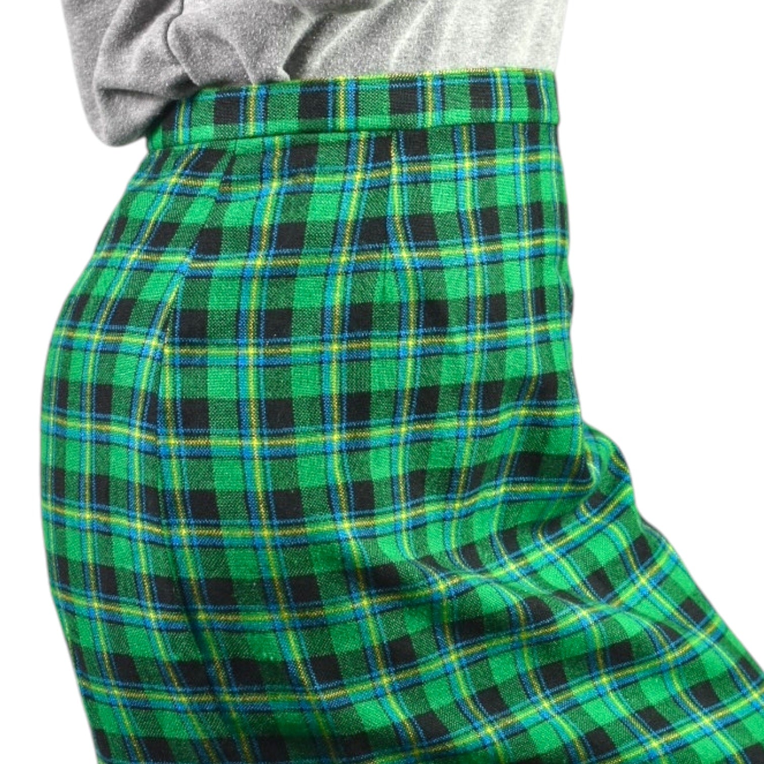 Vintage Tartan Maxi Skirt Green Plaid Long Straight Column Check Handmade 10 Medium