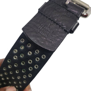 Guess Studded Leather Belt Silver Rivet Black Brass Buckle Edgy Moto Biker Large