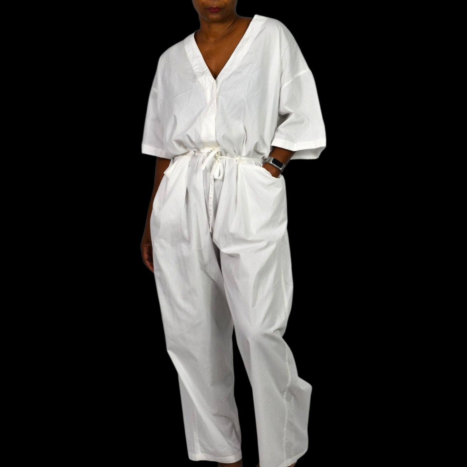 Free People Feels So Right Jumpsuit White One Piece Oversized Belted Casual Baggy Small