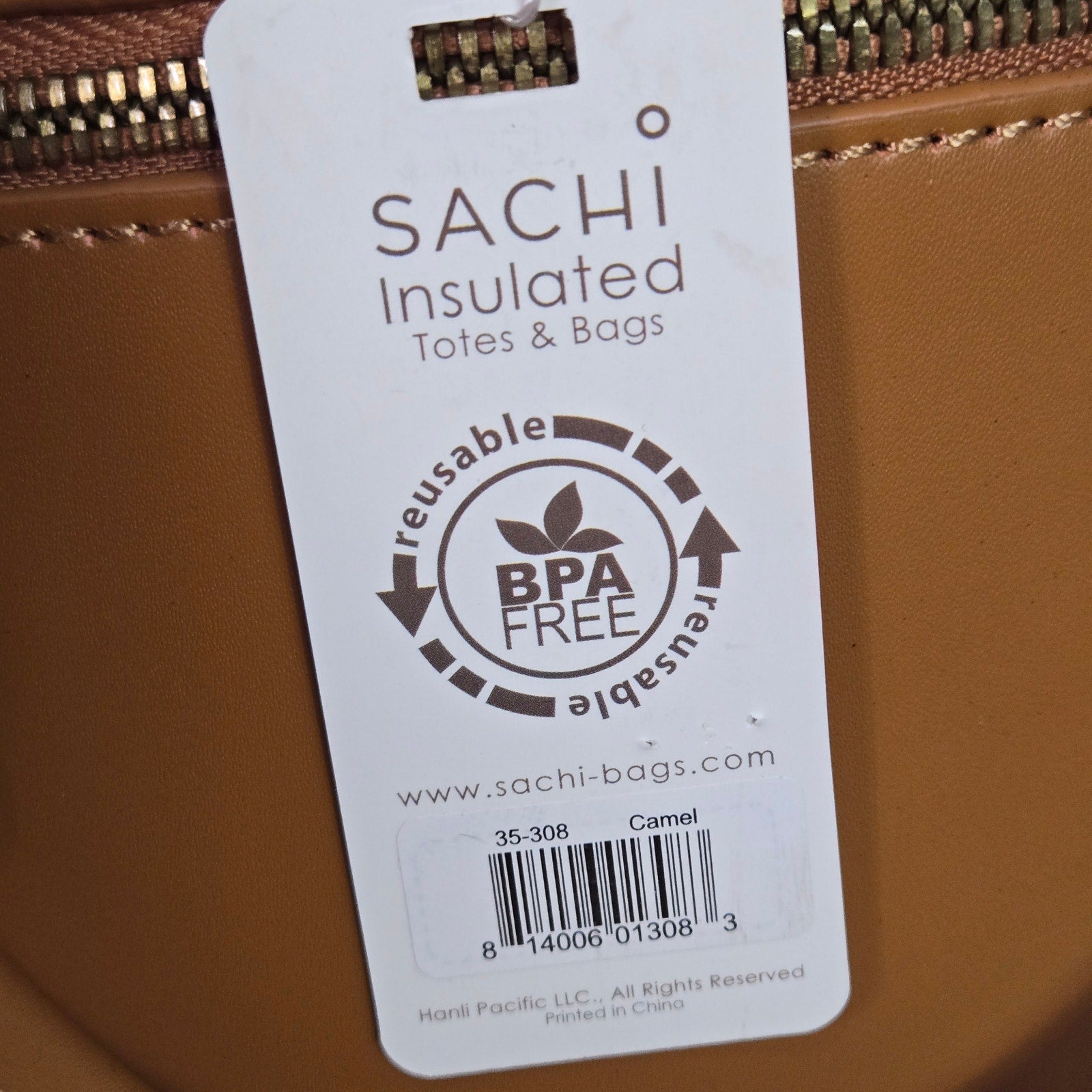 SACHI Insulated Wine Tote Bag Camel Brown Leather Lunch Bucket Two Bottle Strap
