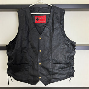 Bikestar Black Leather Vest Biker Motorcycle Punk Rock Lace Up Sides Retro Moto XL