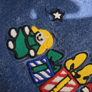 Westbound Vintage Christmas Dress Blue Jean Denim Pinafore Bib Overall Jumper Santa Claus Small