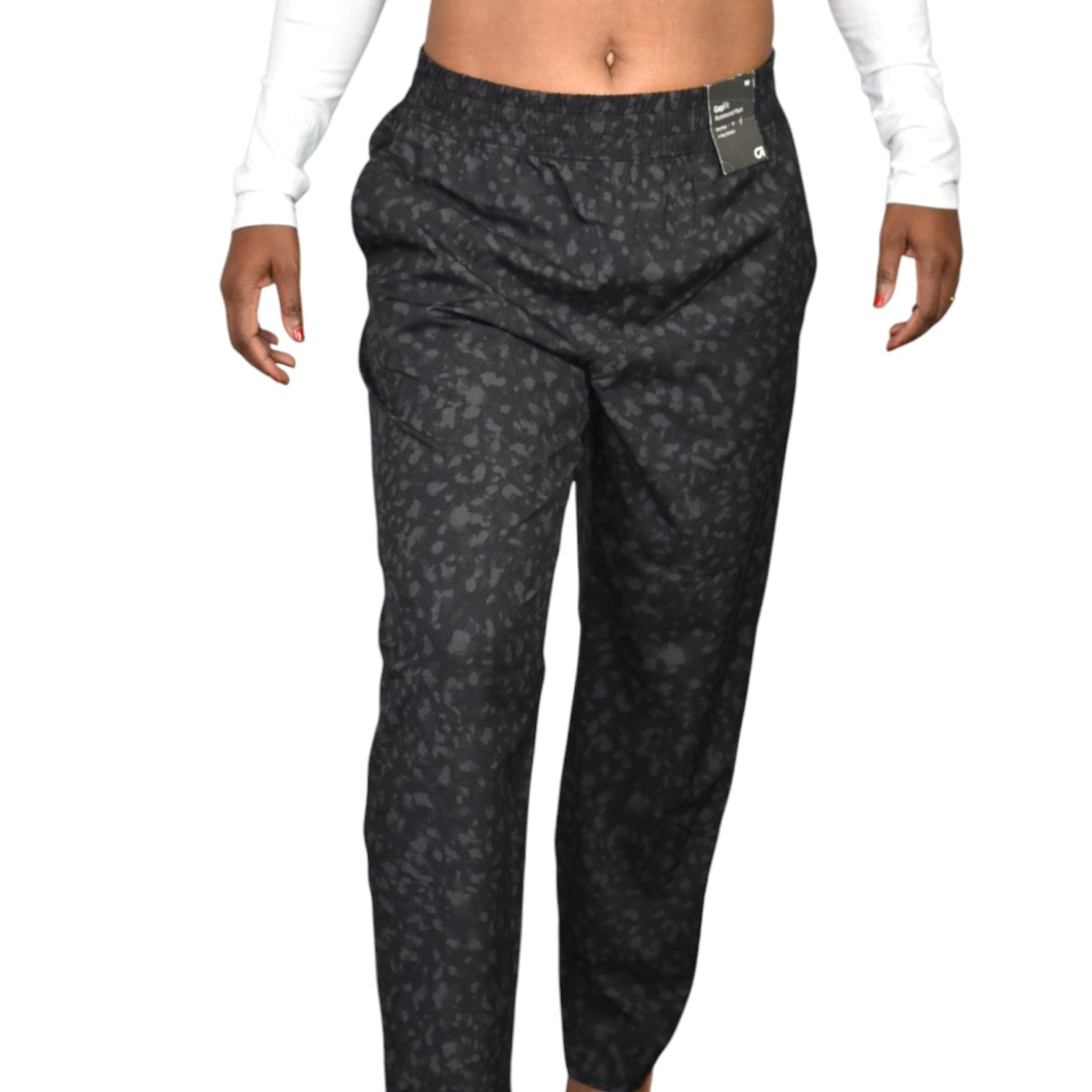 Gap Runaround Ankle Pants Black Leopard Tapered Pull On Elastic Lightweight Stretchy Casual Travel Medium