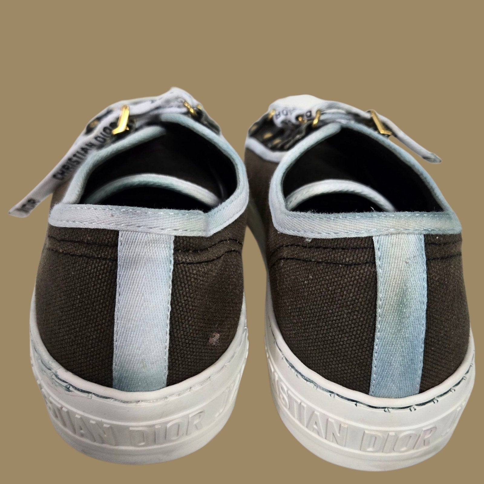 Christian Walk N Dior Canvas Sneakers Low Top Cap Toe JADIOR Lace Up Logo 37.5 7.5