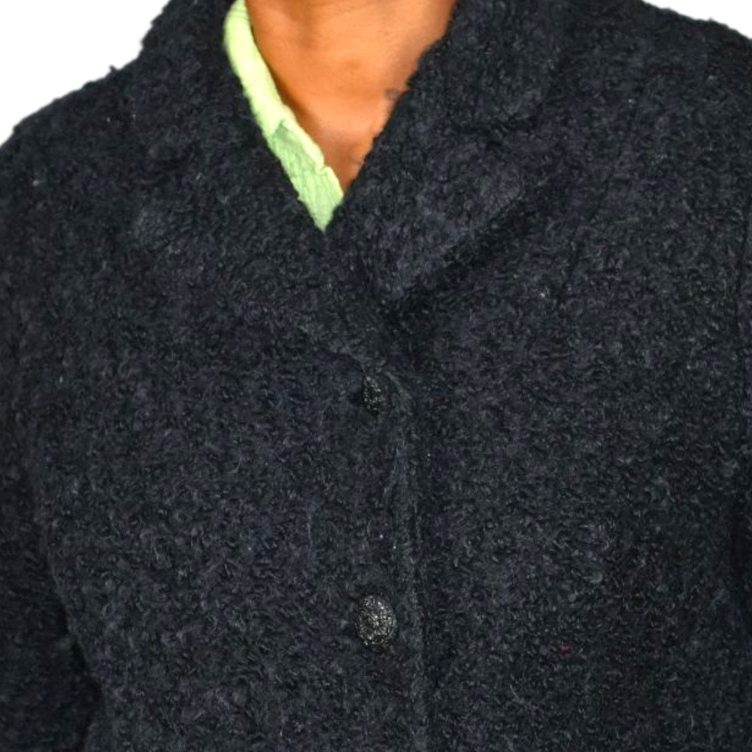 Vintage Joseph Horne Co Black Boucle Wool Boxy Cropped Jacket 1950s 50s ILGWU Union Made Medium