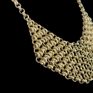 Chainmail Necklace Gold Tone Chain Link Mesh Bib Maille Draped Honeycomb Hooks Loops