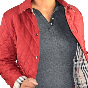 Burberry Quilted Jacket Red Nova Check Lightweight Slim Fitted Hip Length Shell Barn Chore XS