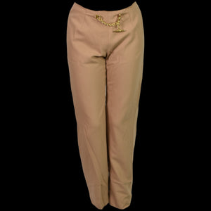 Oscar de La Renta Trousers Tan Wool Chain Accent High Waist Dress Pants Tapered Size 2 Petite