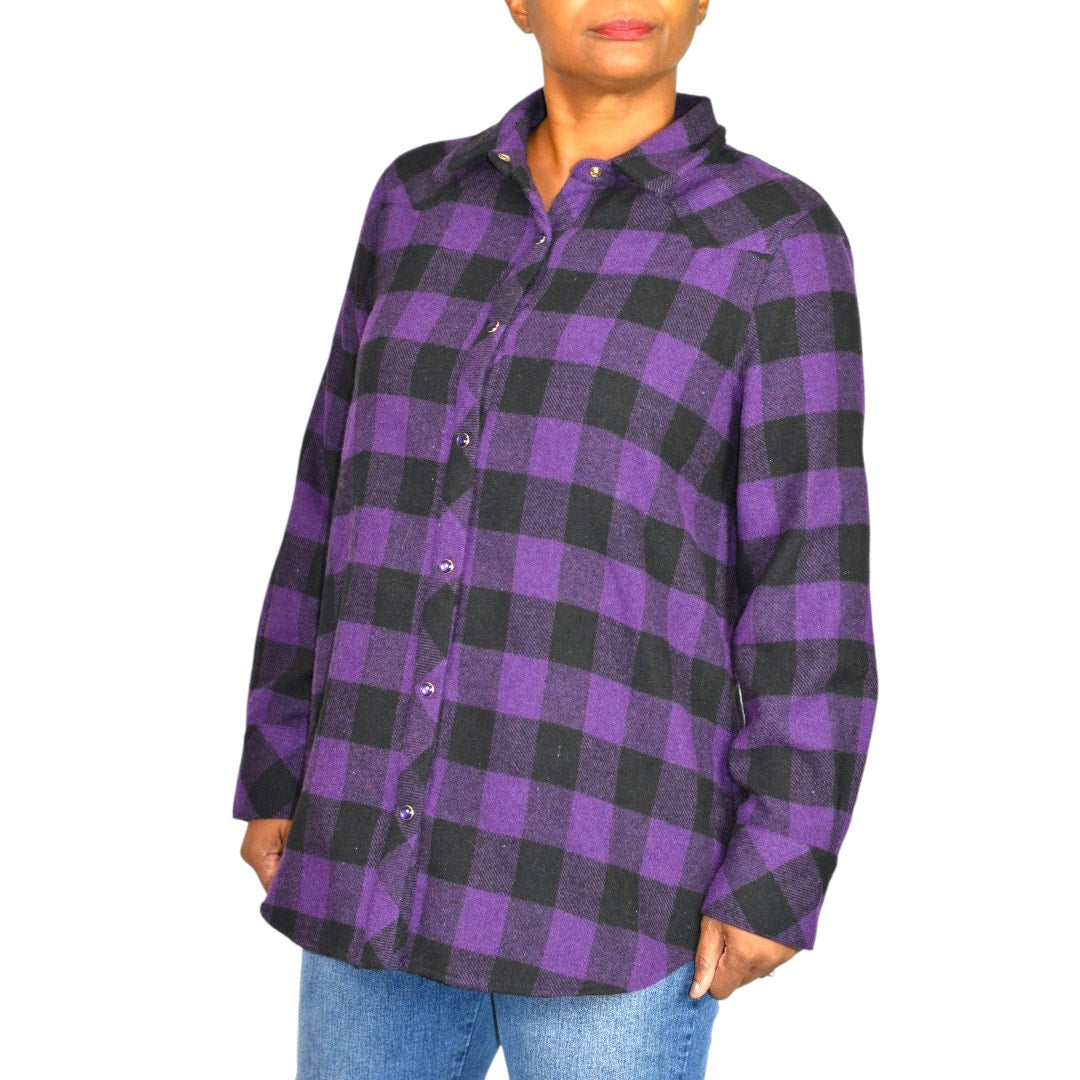 Tuckernuck Chandler Plaid Flannel Shirt Purple Aubergine Buffalo Check Western Yoke Snap Medium