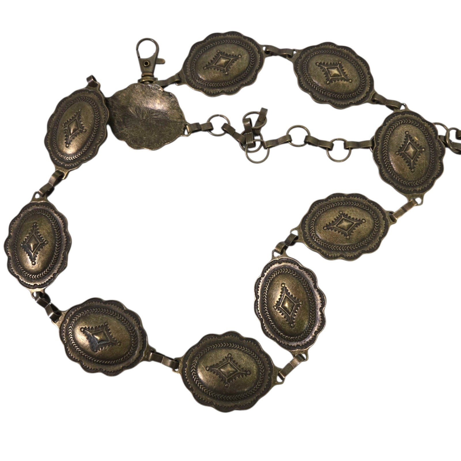 Concho Chain Belt Bronze Brown Metal Western Rustic Cowgirl Medallion Vintage Brass Small