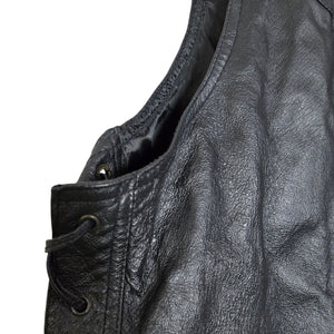 Bikestar Black Leather Vest Biker Motorcycle Punk Rock Lace Up Sides Retro Moto XL
