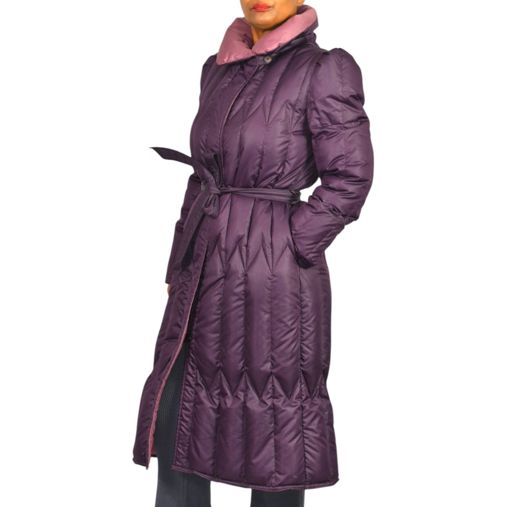 Vintage Quilted Puffer Coat Purple Duck Goose Down Long JayWear Originals Midi 80s Puff Sleeves Belted Winter Small