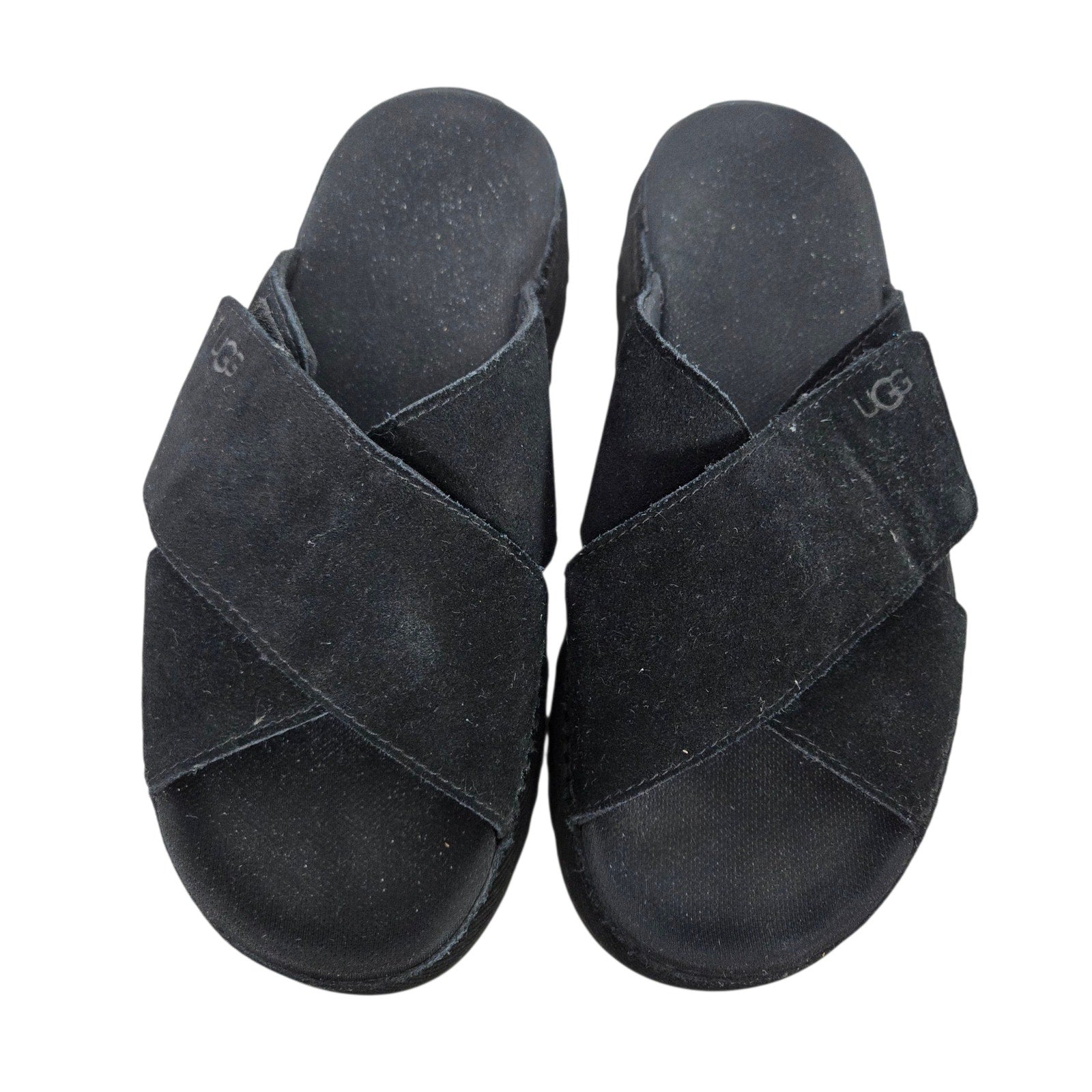 Ugg Goldenstar Cross Slide Sandals Black Platform Open Toe Suede Chunky Lug Sole Flat Form Criss Cross 9