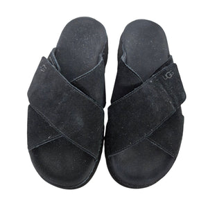 Ugg Goldenstar Cross Slide Sandals Black Platform Open Toe Suede Chunky Lug Sole Flat Form Criss Cross 9