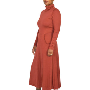 Peruvian Connection Haley Turtleneck Dress Burnt Sierra Orange Cotton Modal Midi Jersey Long Sleeve Stretch Small