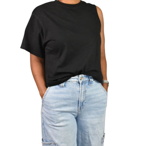 Agolde Della Asymmetric T Shirt Black Cotton One Shoulder Tee Crew Short Sleeve Classic Top Relaxed XS