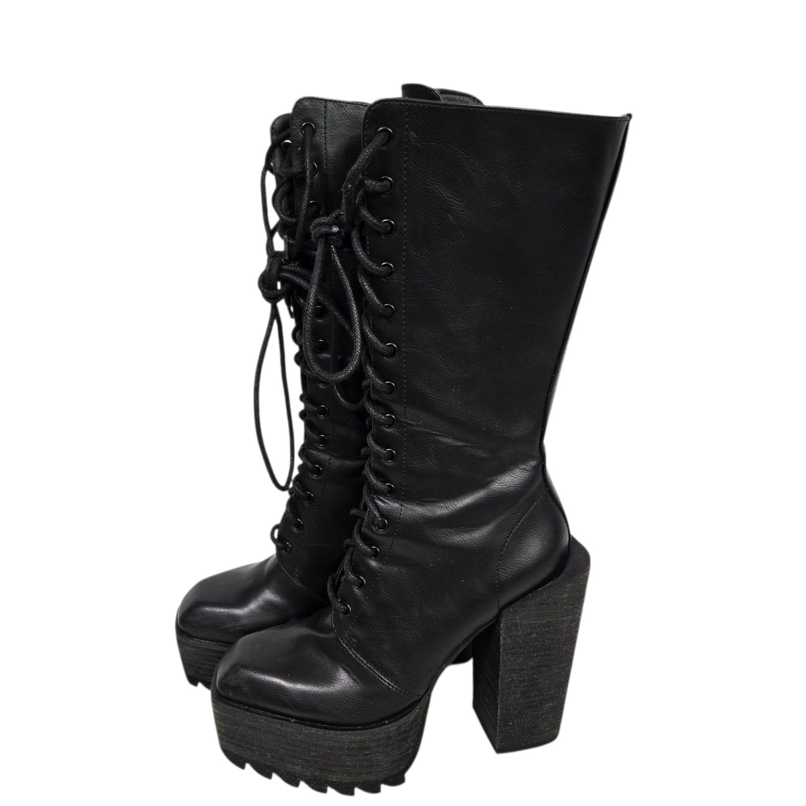 Darker Wavs Flanger Chunky Platform Boots Combat Black Square Toe Angular Retro 7