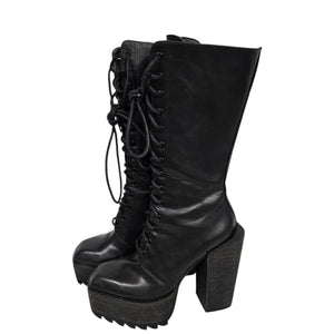 Darker Wavs Flanger Chunky Platform Boots Combat Black Square Toe Angular Retro 7