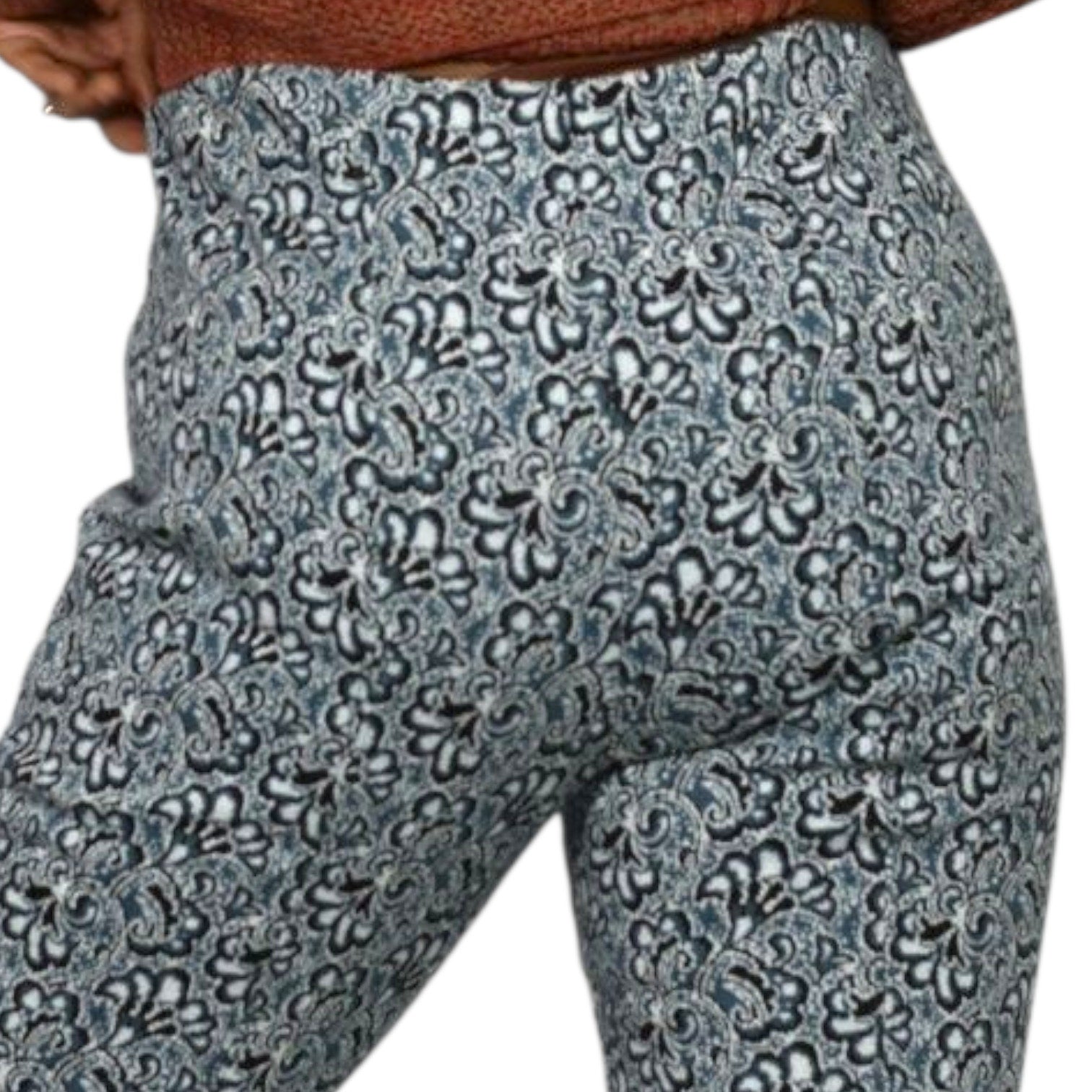 Maeve Margot Knit Pants Blue Paisley Flower Jacquard Cropped Flare Pull ONAnthropologie Small
