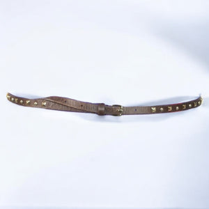 J Crew Studded Skinny Belt Dark Brown Leather Gold Studs Adjustable Classic Medium