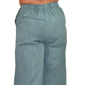 Young Fabulous Broke Cove Pant Green YFB Front Slits Crop Flare High Waist Washed Linen XS