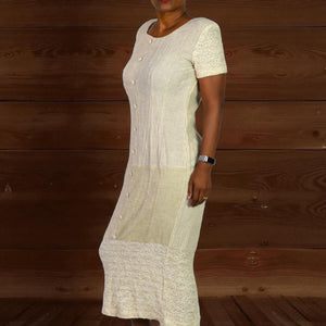KC Spencer Column Straight Midi Dress Tan Mixed Print Checks Gingham Deadstock Long 8