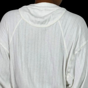 Free People Coffee Chat Pullover Top White Henley Tunic Pointelle Knit Ribbed Oversized Medium