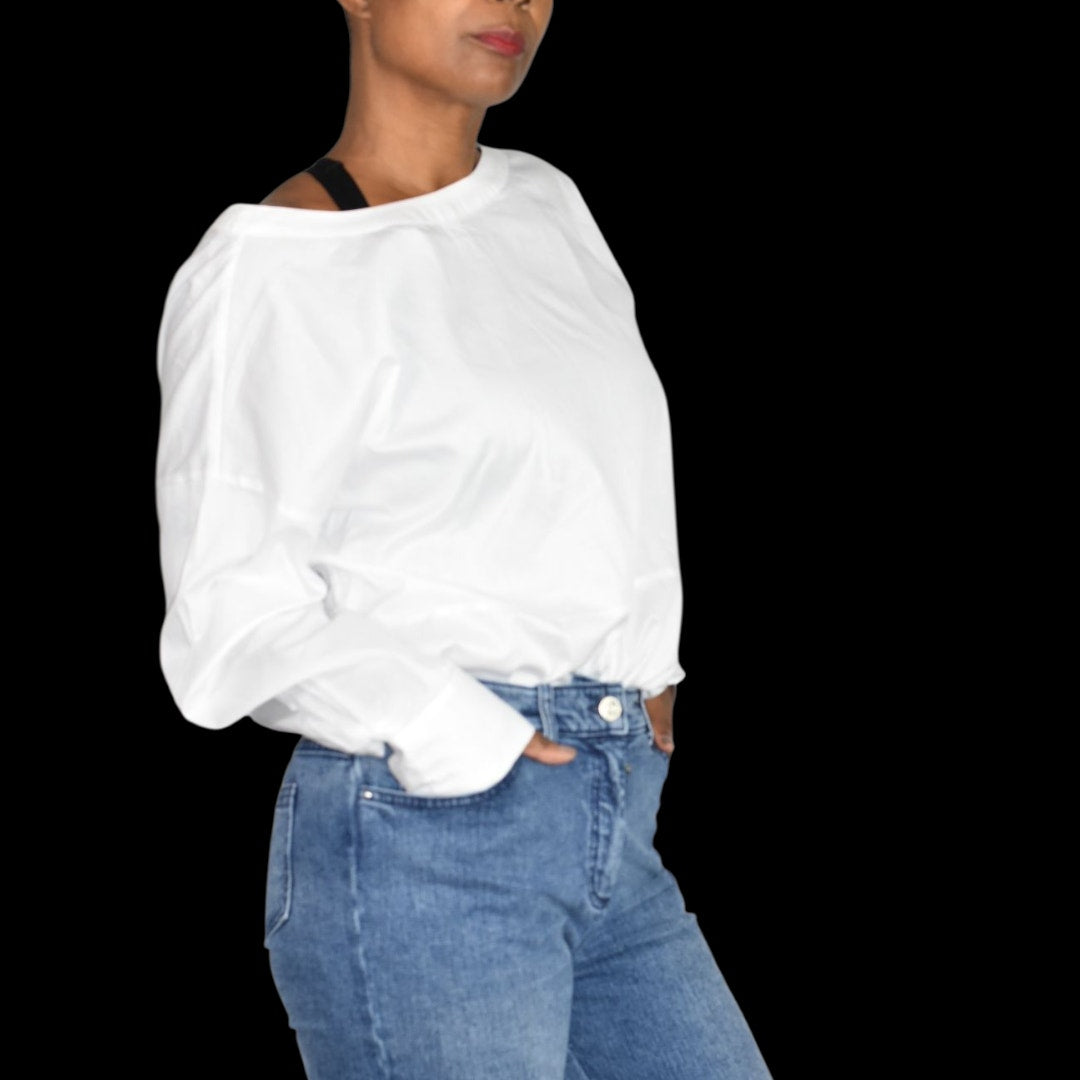 Harshman Anthropologie Cotton Blouse White Shirt Tie Button Back Oversized Backwards Small