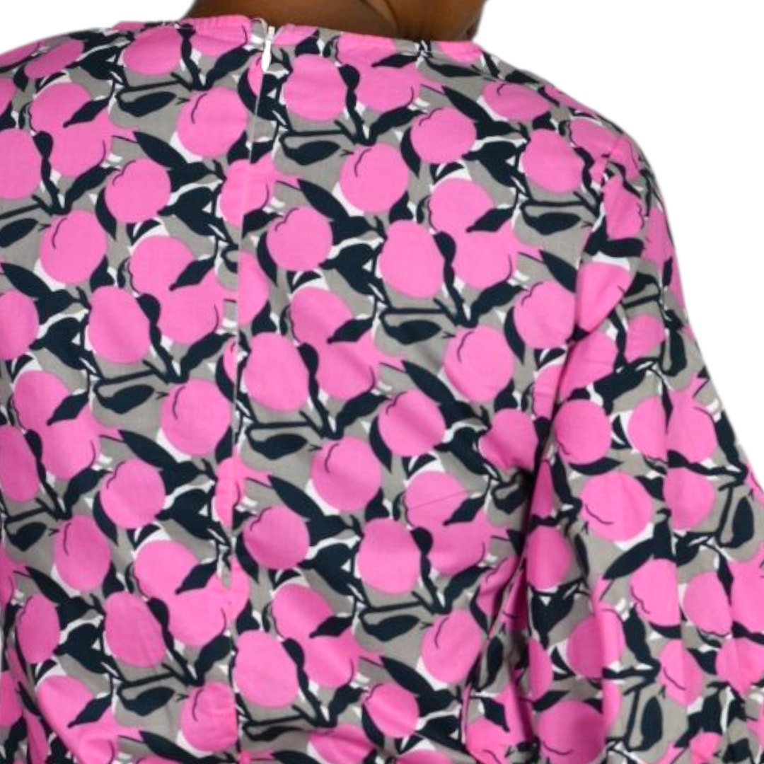 The Sang Fruit Floral Print Blouse Pink Cotton Poplin Statement Balloon Sleeves Top Small