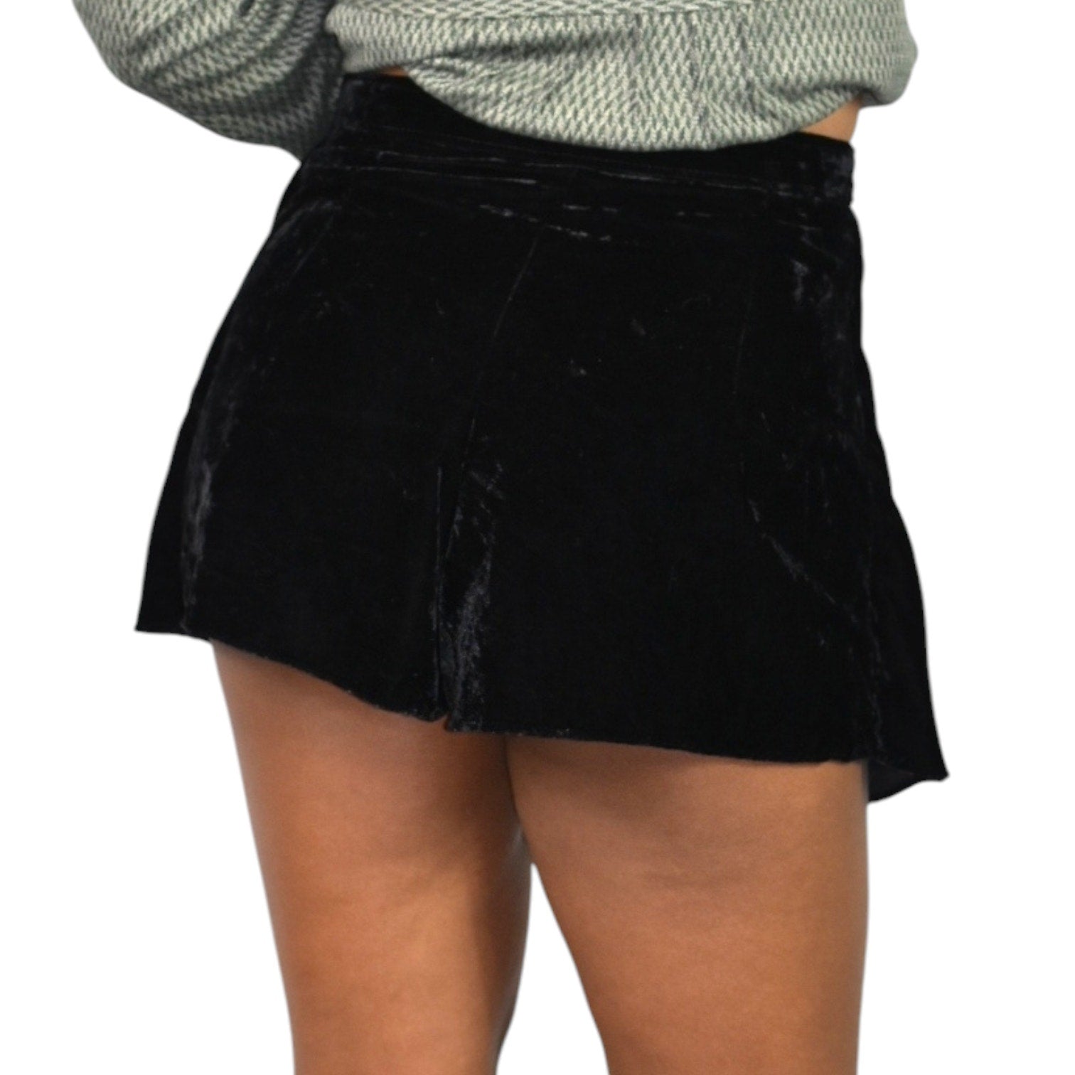 Free People Black Velvet Skort Dance The Night Away Skirt Shorts Wrap Mini Flare 4