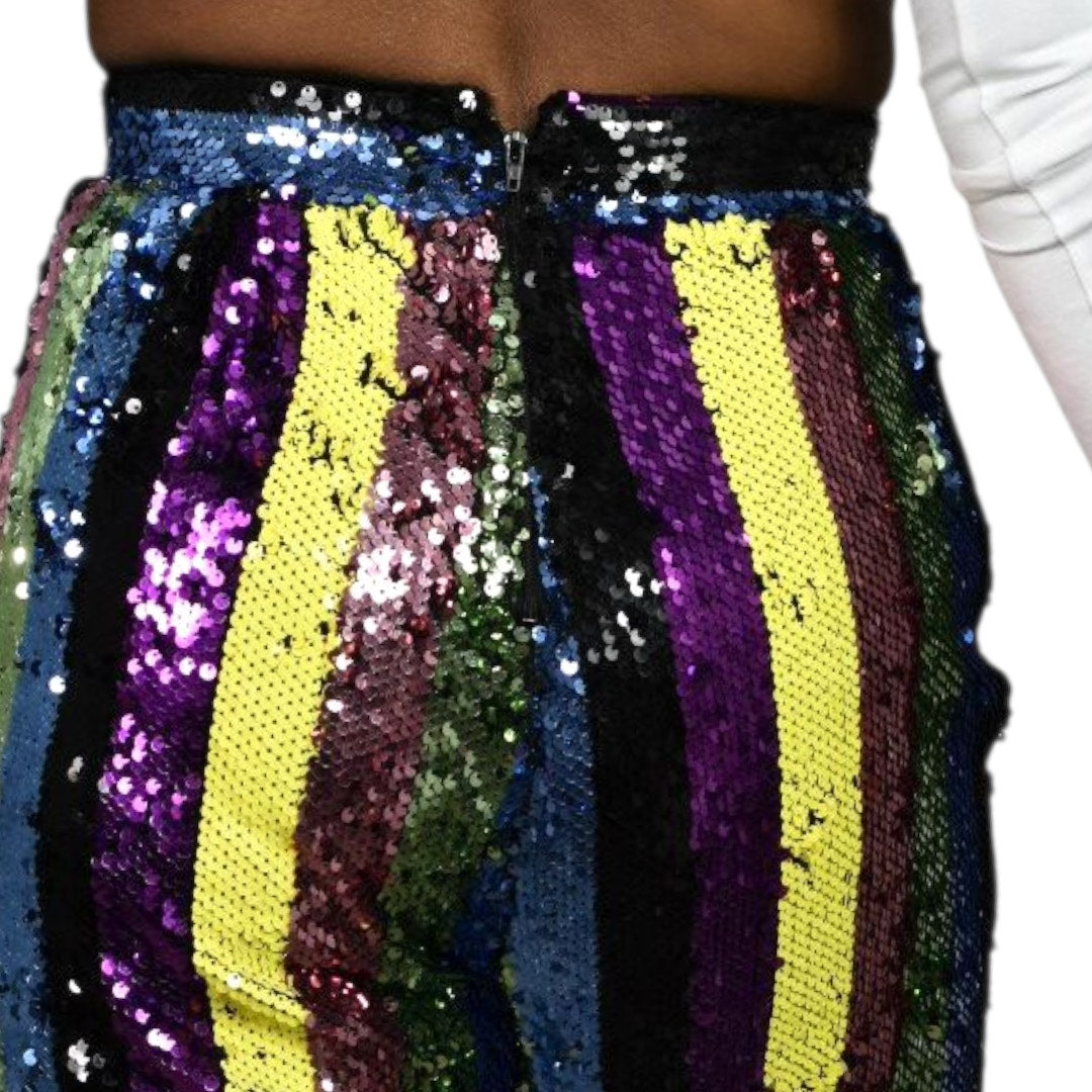 Fashion Nova Sequin Pants Rainbow Stripe Multicolor Cropped Wide Leg Colorblock Small