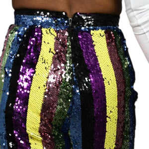 Fashion Nova Sequin Pants Rainbow Stripe Multicolor Cropped Wide Leg Colorblock Small