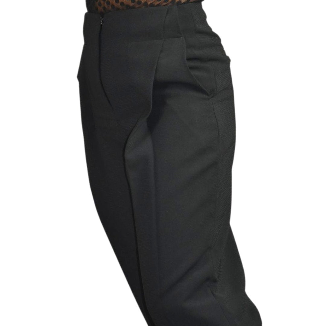 Tout a Coup Pleat Crop Trouser Pants Black High Waist Crepe Dress Evening Business Casual Tapered XS