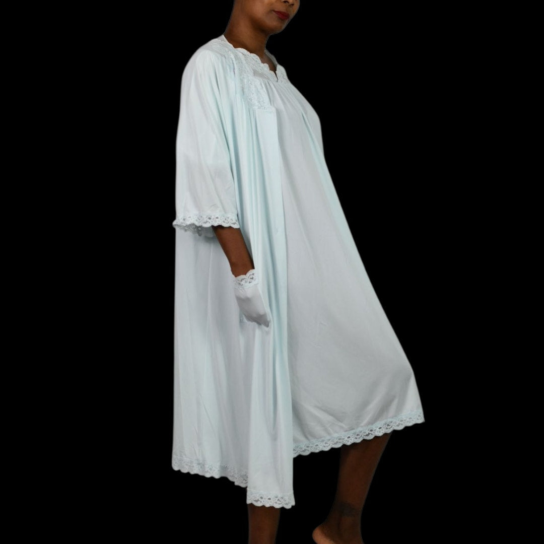 Vintage Shadowline Peignoir Set Blue Baby Powder Chiffon Sheer Nylon Negligee Gown Robe XL