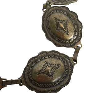 Concho Chain Belt Bronze Brown Metal Western Rustic Cowgirl Medallion Vintage Brass Small