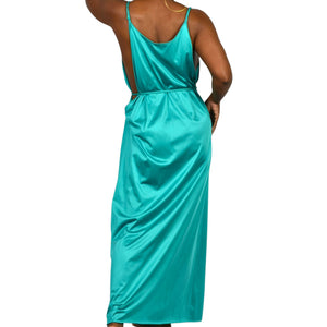 Vintage JC Penney Grecian Style Gown Green Teal Nylon Nightgown Goddess Long Maxi Silky Shiny Lingerie 70s 80s Large