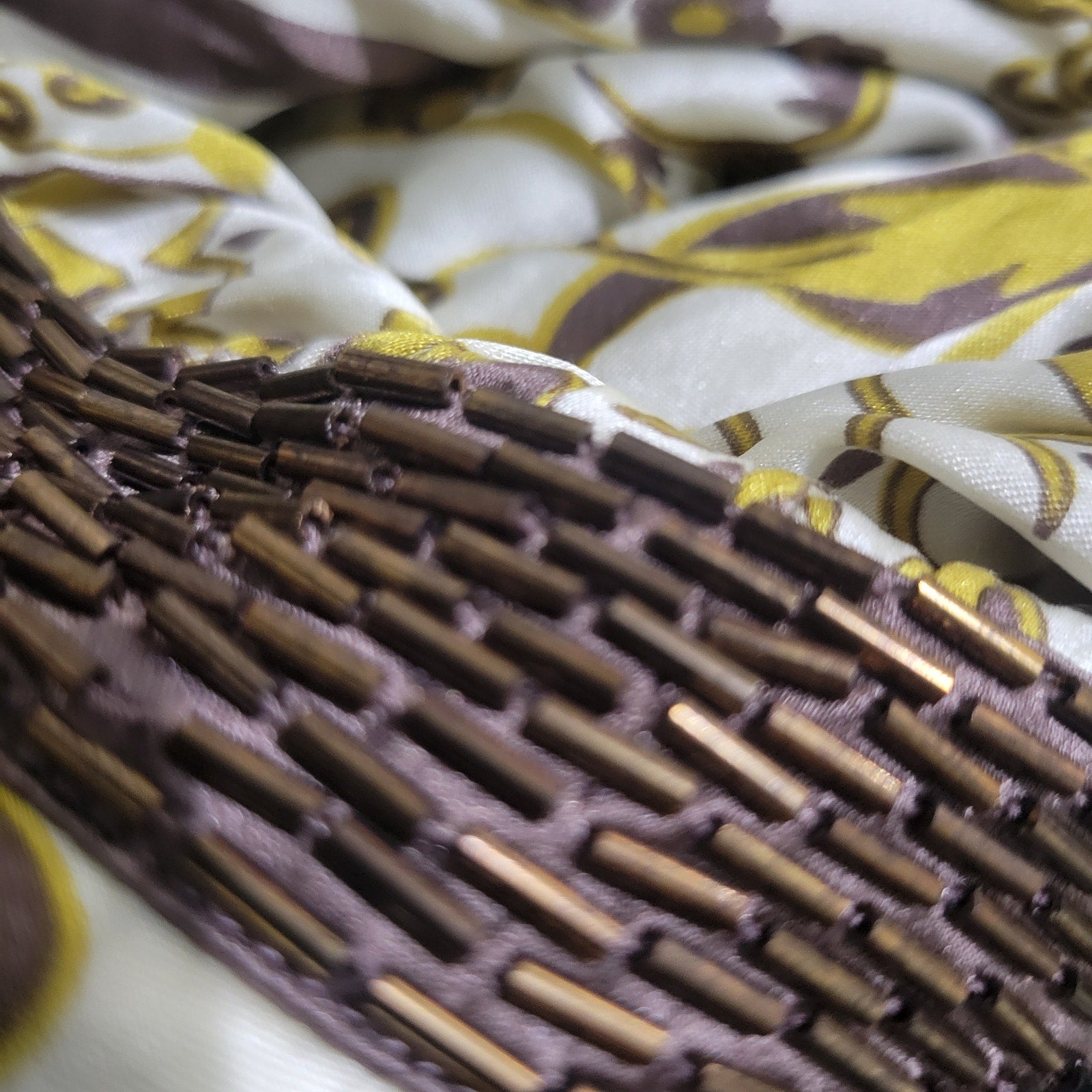 Vintage Arden B Silk Halter Top Brown Silk Beaded Embellished Scarf Baroque Print Straps XS