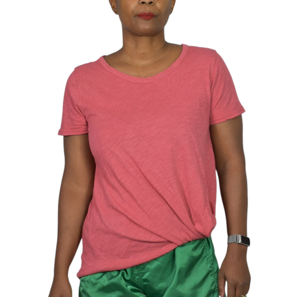 Stateside Orange Side Twist Tee Orange Coral Short Sleeve Cotton Tucked Crew Slub Jersey Medium