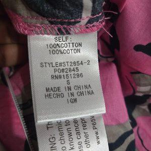 The Sang Fruit Floral Print Blouse Pink Cotton Poplin Statement Balloon Sleeves Top Small
