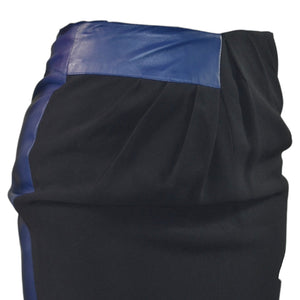 Raoul Two Tone Skirt Blue Leather Black Crepe Pencil High Waist Pleated Slit Small