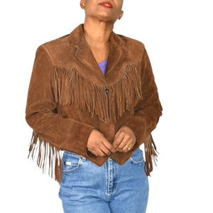 Vintage Ms Pioneer Suede Fringe Jacket Brown Cropped Leather 70s 80s Easy Rider Size Medium