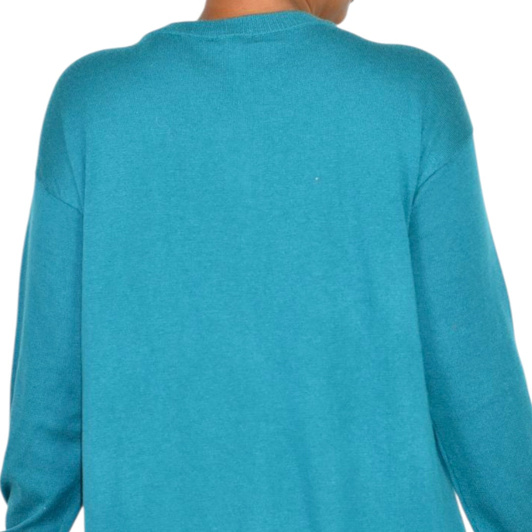 J Jill Longline Cardigan Sweater Green Teal Blue Long Duster Knit Classic Medium